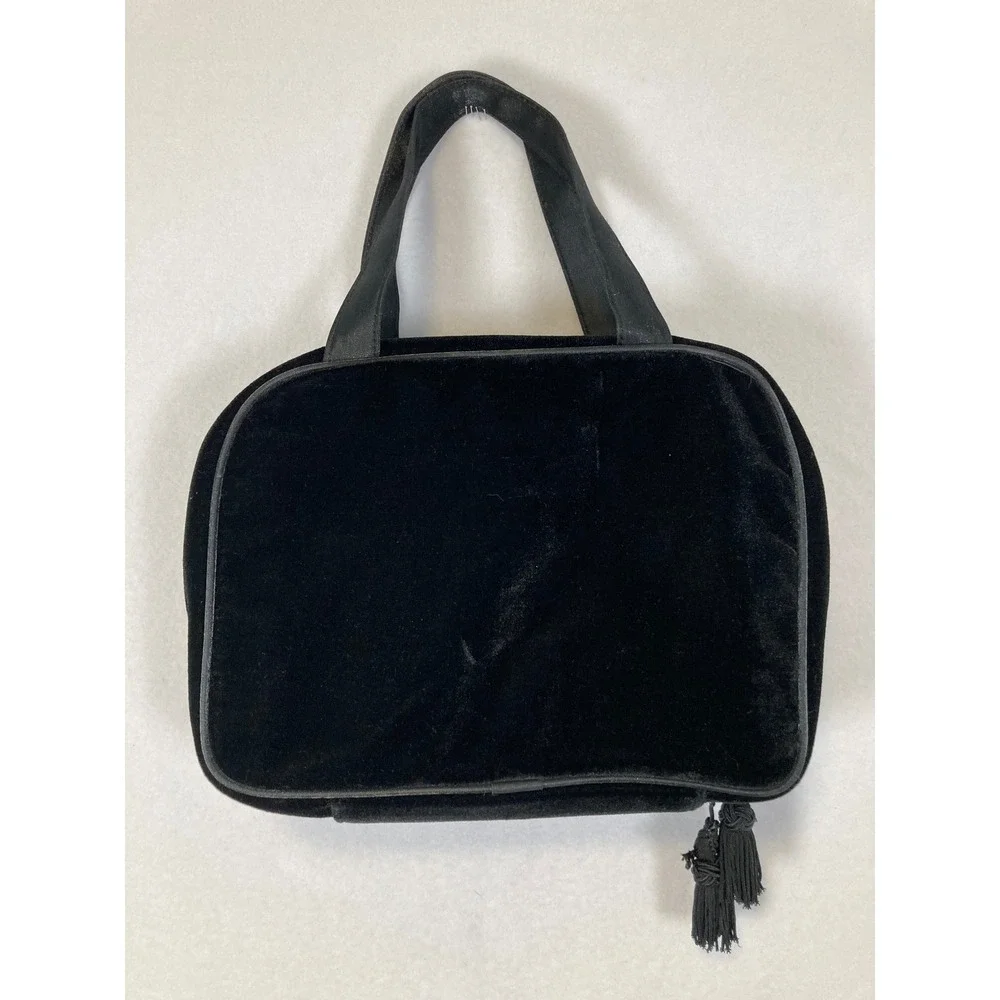 Bueno Velvet Toiletry‎ Bag Travel Case Black Tassel Organizer Small